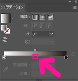 グラデーションスライダーの枠の下中央らへんをクリックする